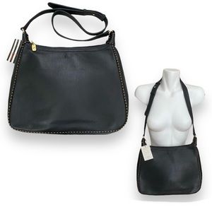 Valentino Les Sacs Pebbled Leather Boho Shoulder Crossbody Bag Black Large